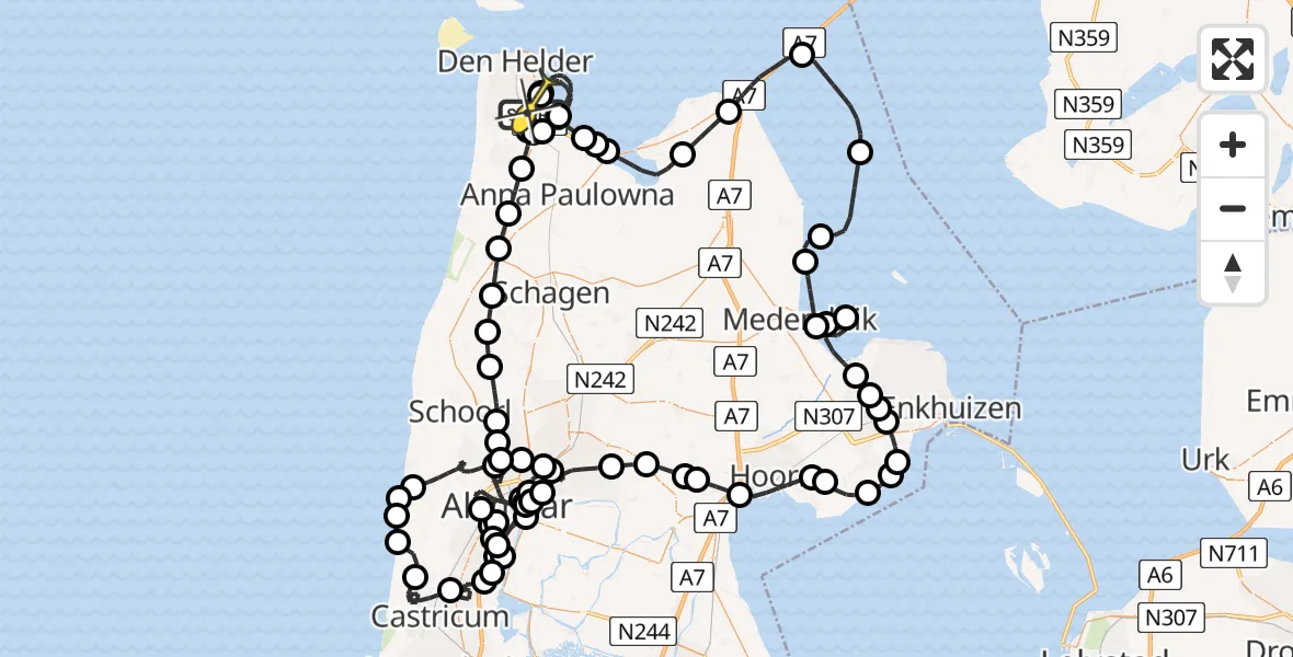 Routekaart van de vlucht: Kustwachthelikopter naar Vliegveld De Kooy, Middenvliet