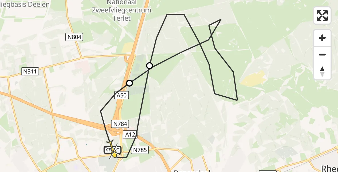 Routekaart van de vlucht: Politiehelikopter naar Arnhem, Europaweg