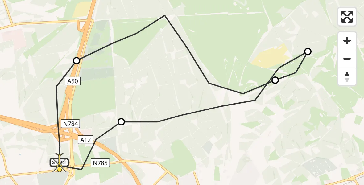 Routekaart van de vlucht: Politiehelikopter naar Arnhem, Europaweg