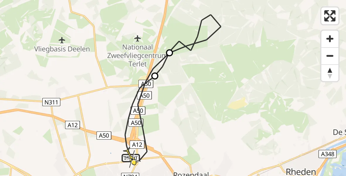 Routekaart van de vlucht: Politieheli naar Arnhem, Apeldoornseweg