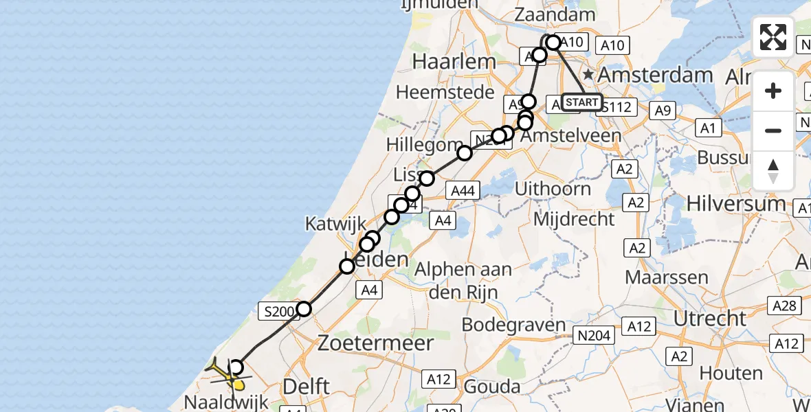 Routekaart van de vlucht: Lifeliner 1 naar Poeldijk, De Kom