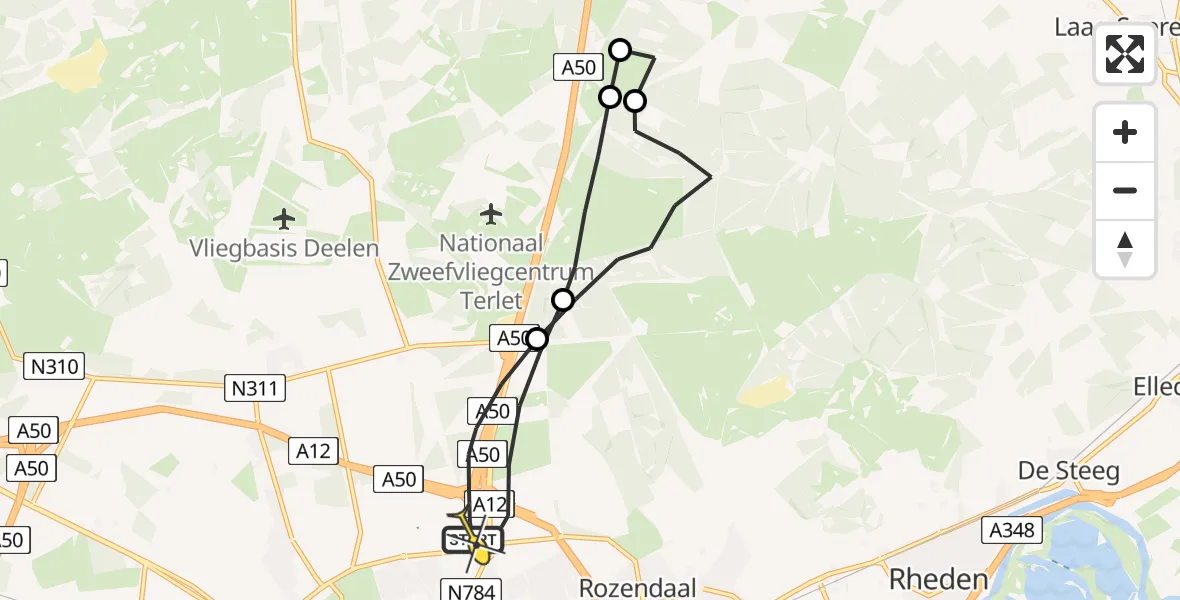 Routekaart van de vlucht: Politiehelikopter naar Arnhem, Apeldoornseweg