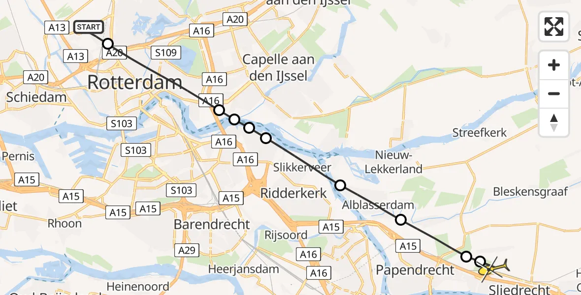 Routekaart van de vlucht: Lifeliner 2 naar Sliedrecht, Linnaeushof