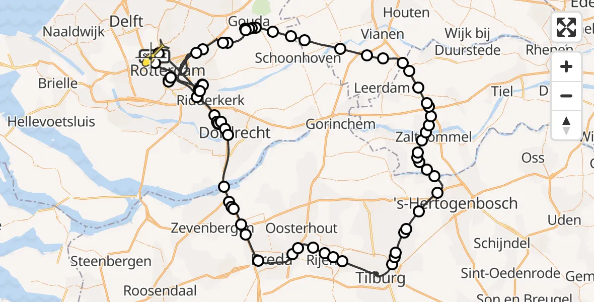 Routekaart van de vlucht: Politieheli naar Rotterdam The Hague Airport, Landzichtstraat