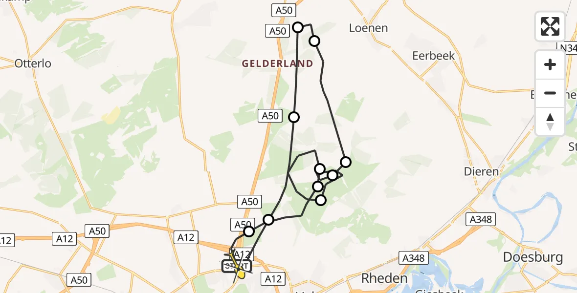 Routekaart van de vlucht: Politiehelikopter naar Arnhem, Europaweg