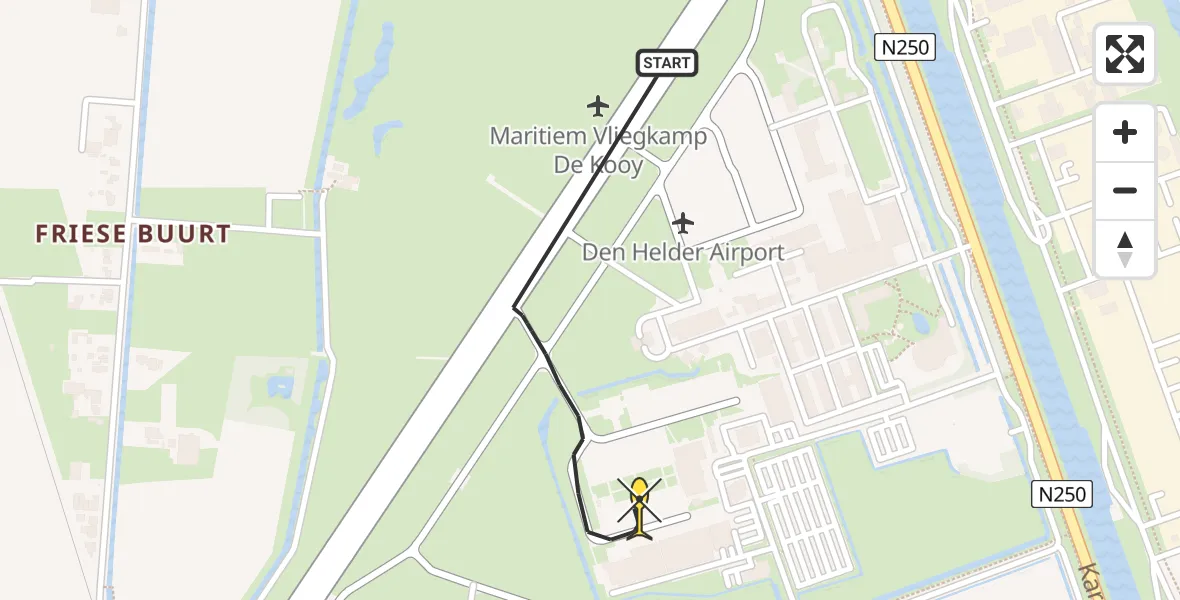 Routekaart van de vlucht: Kustwachthelikopter naar Vliegveld De Kooy, Luchthavenweg