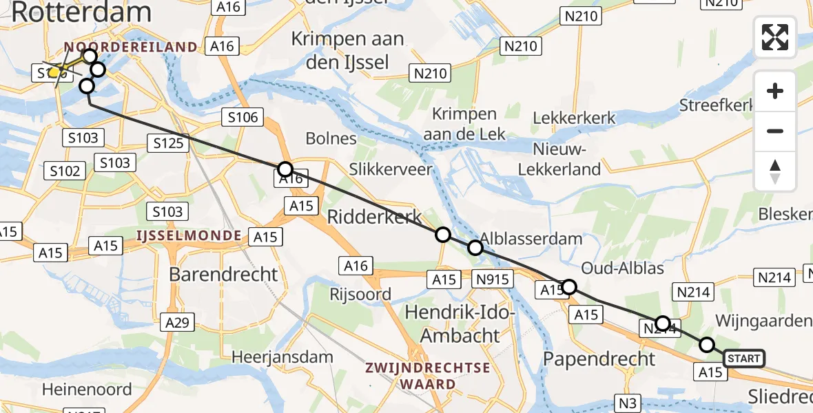 Routekaart van de vlucht: Lifeliner 2 naar Erasmus MC, Matenasche Scheidkade