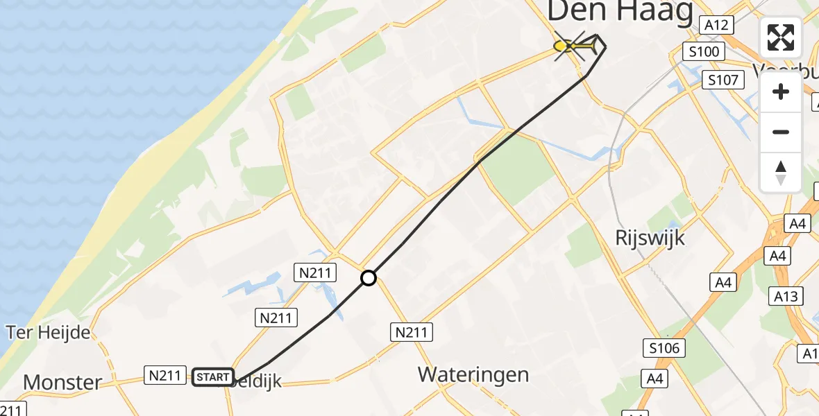 Routekaart van de vlucht: Lifeliner 1 naar Den Haag, Jan Olierookstraat