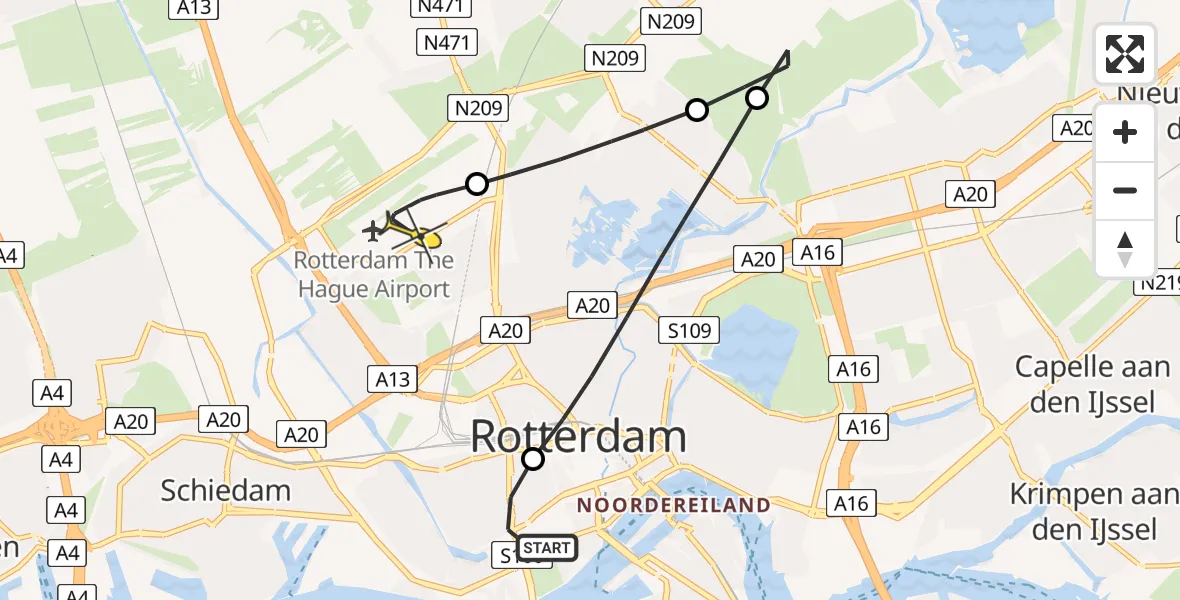 Routekaart van de vlucht: Lifeliner 2 naar Rotterdam The Hague Airport, 's-Gravendijkwal