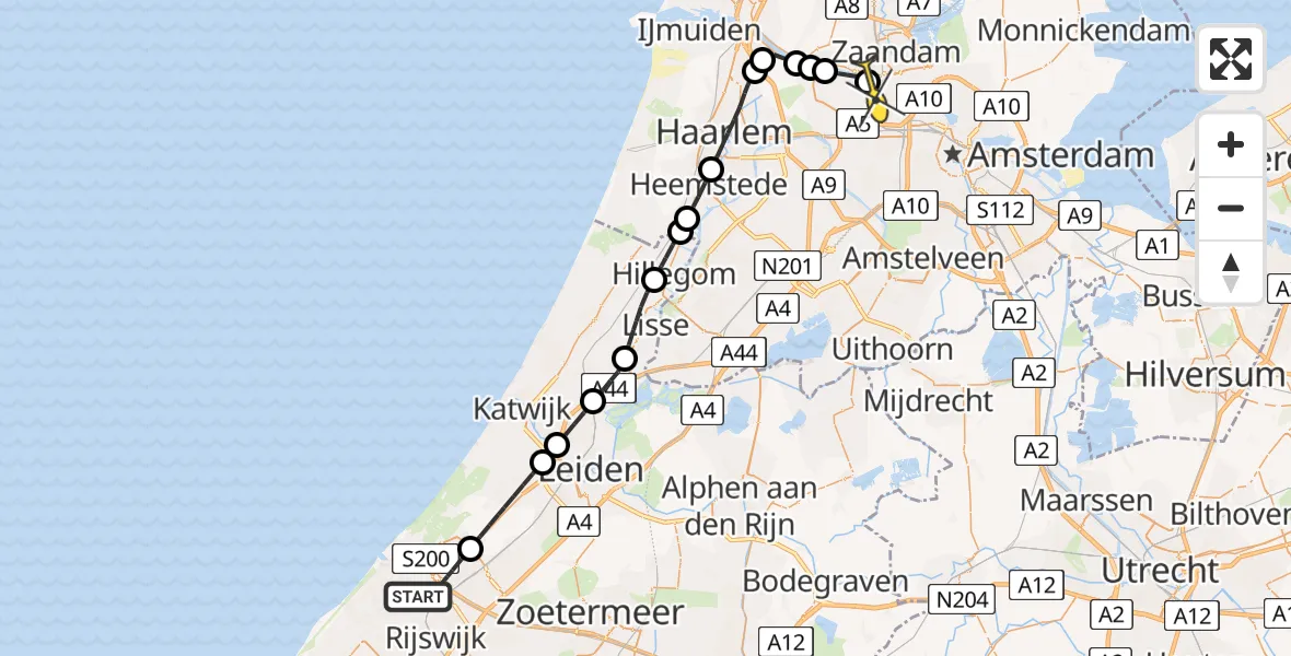 Routekaart van de vlucht: Lifeliner 1 naar Amsterdam Heliport, Jacob Jordaensplein
