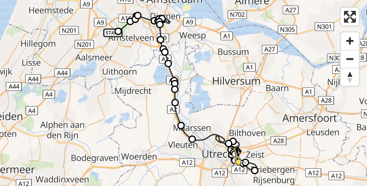 Routekaart van de vlucht: Politieheli naar Universitair Medisch Centrum Utrecht, Halim P.K. straat