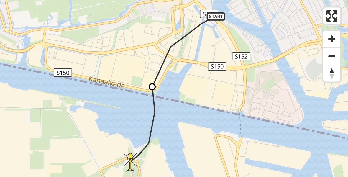 Routekaart van de vlucht: Lifeliner 1 naar Amsterdam Heliport, Kanaalkade