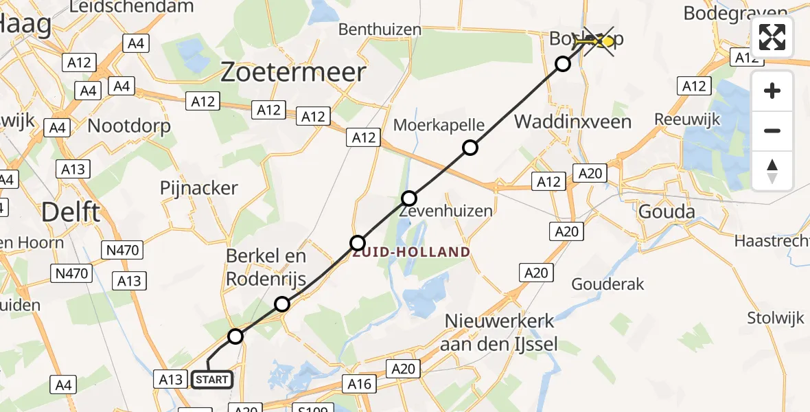 Routekaart van de vlucht: Lifeliner 2 naar Boskoop, Landscheiding