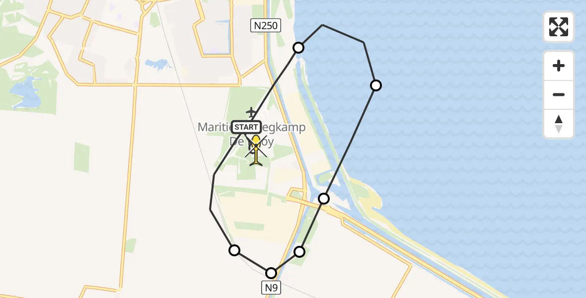 Routekaart van de vlucht: Kustwachthelikopter naar Vliegveld De Kooy, Middenvliet