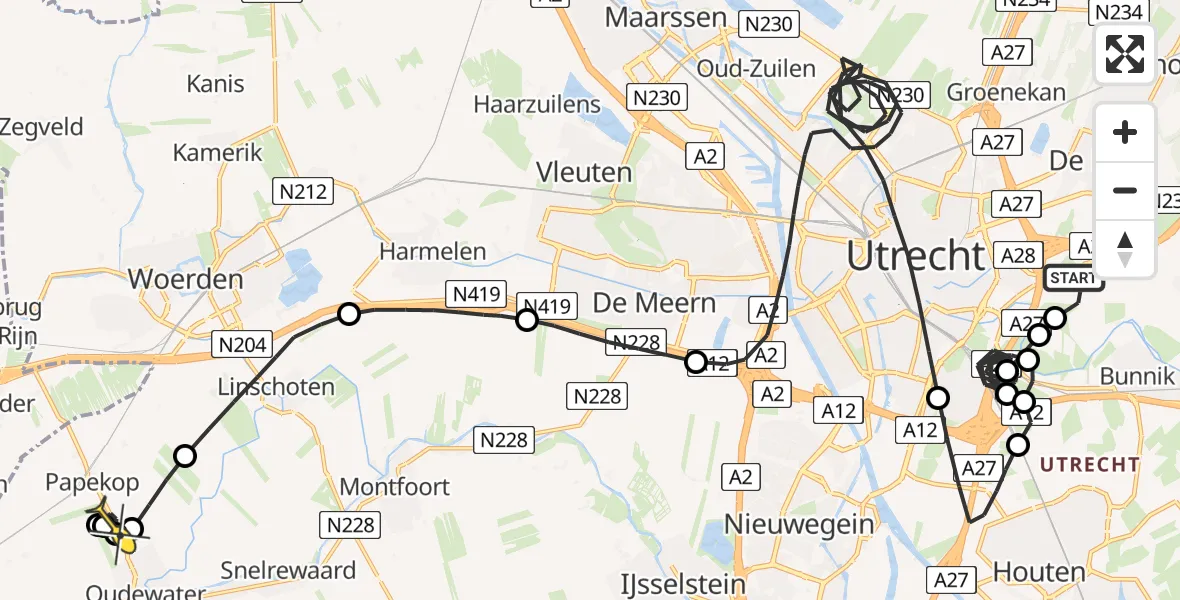 Routekaart van de vlucht: Politieheli naar Oudewater, Hoofddijk