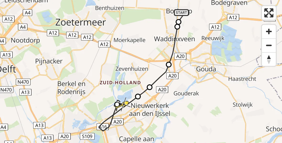 Routekaart van de vlucht: Lifeliner 2 naar Zevenhuizen, Gouwedreef