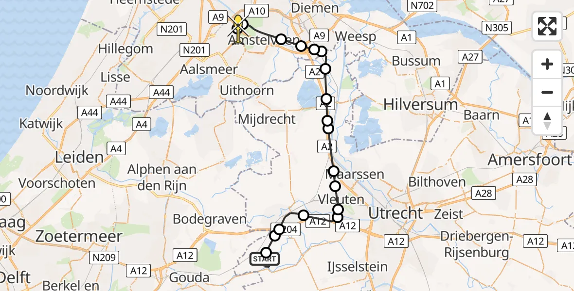 Routekaart van de vlucht: Politiehelikopter naar Schiphol, Prinses Margrietstraat