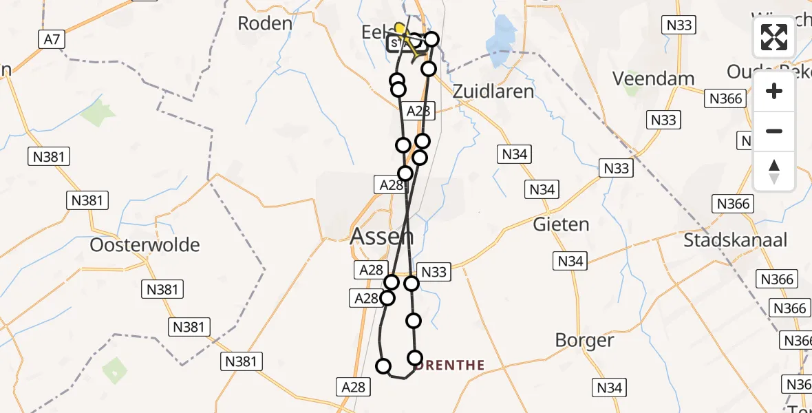 Routekaart van de vlucht: Lifeliner 4 naar Groningen Airport Eelde, Moespot