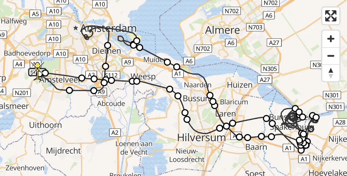 Routekaart van de vlucht: Politieheli naar Schiphol, Kraayveldstraat