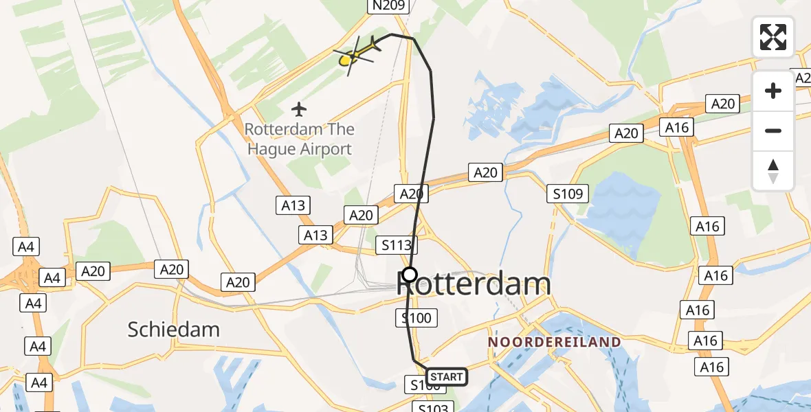 Routekaart van de vlucht: Lifeliner 2 naar Rotterdam The Hague Airport, Duivenvoordestraat