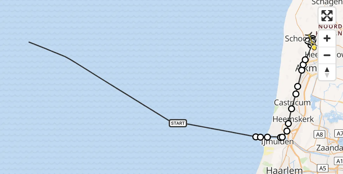 Routekaart van de vlucht: Kustwachthelikopter naar Oudkarspel, Wagenweg