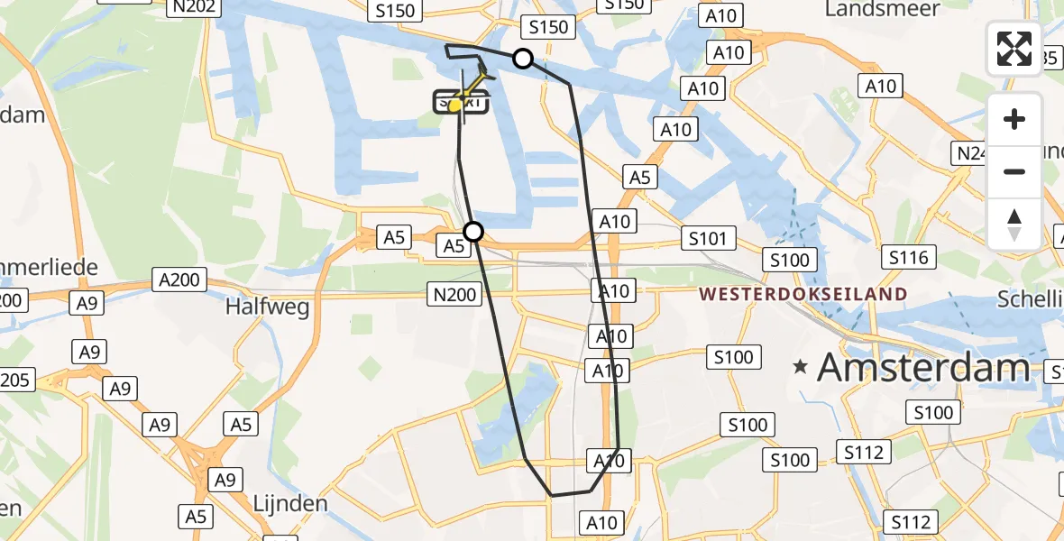 Routekaart van de vlucht: Lifeliner 1 naar Amsterdam Heliport, Hornweg