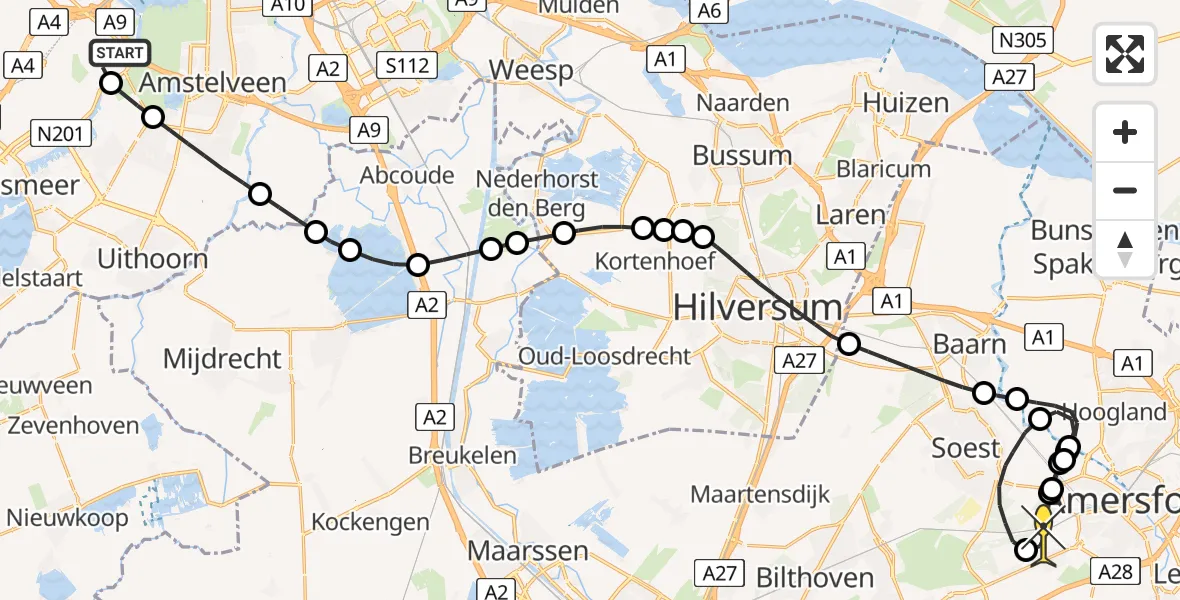 Routekaart van de vlucht: Politiehelikopter naar Amersfoort, Mr. Jac. Takkade