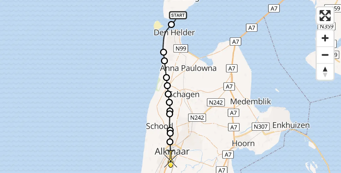 Routekaart van de vlucht: Ambulancehelikopter naar Alkmaar, Mokweg