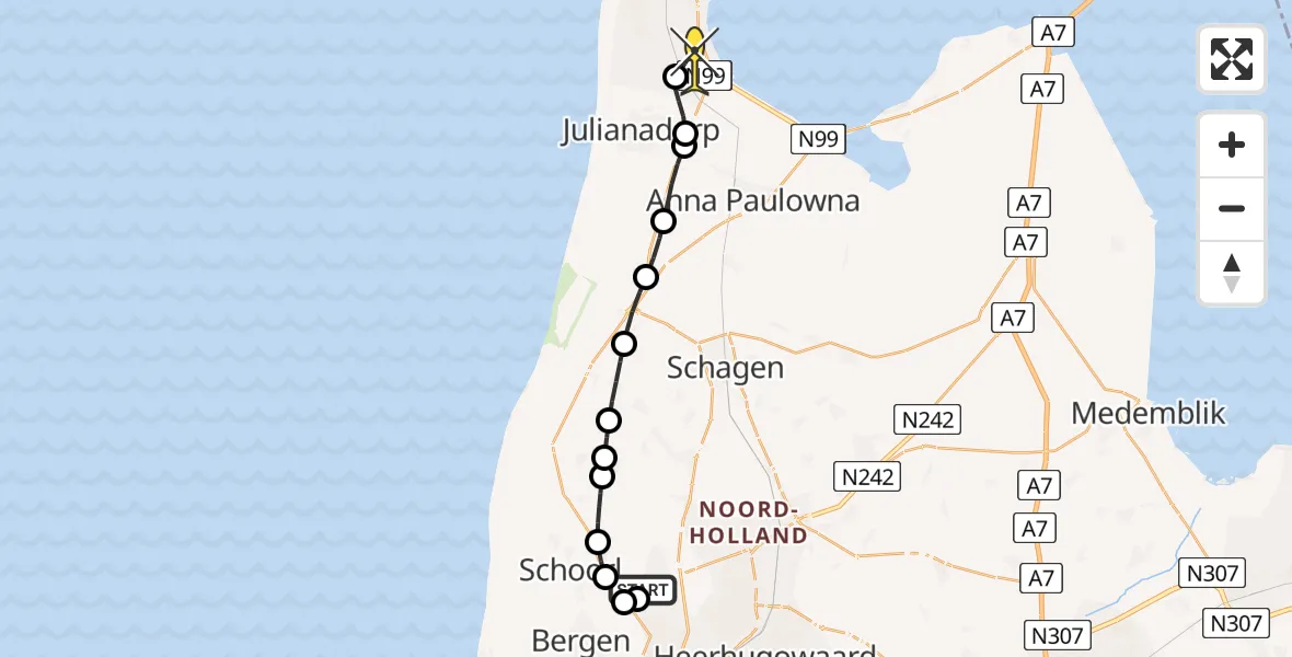 Routekaart van de vlucht: Kustwachthelikopter naar Vliegveld De Kooy, Wagenweg