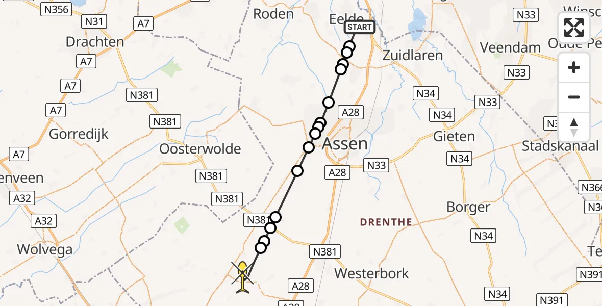 Routekaart van de vlucht: Lifeliner 4 naar Dwingeloo, Moespot