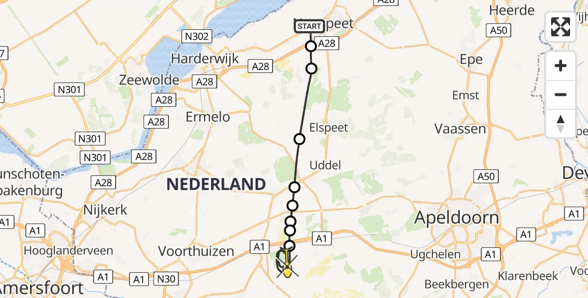 Routekaart van de vlucht: Politiehelikopter naar Kootwijk, Energieweg