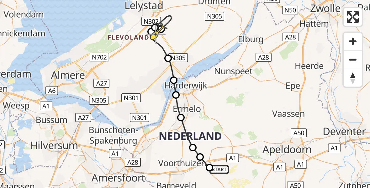 Routekaart van de vlucht: Politieheli naar Lelystad Airport, Heetweg