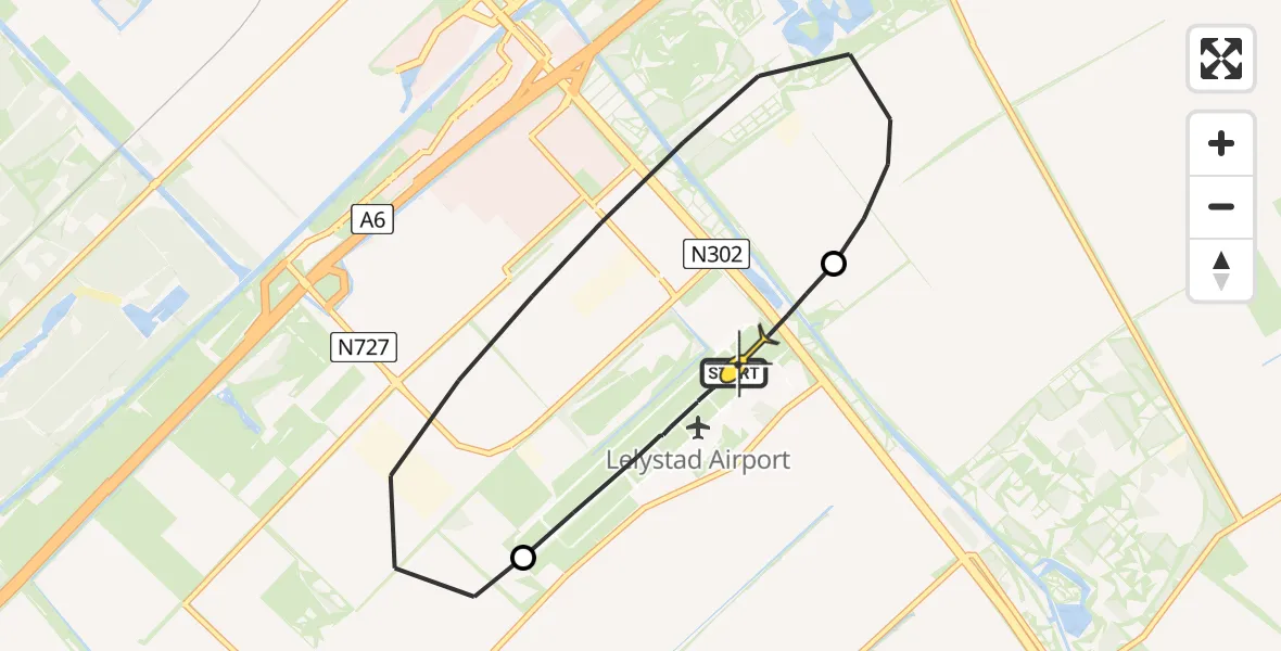 Routekaart van de vlucht: Politiehelikopter naar Lelystad Airport, Emoeweg