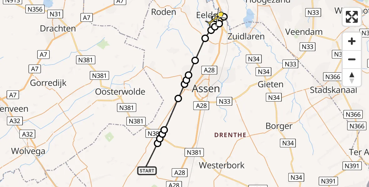 Routekaart van de vlucht: Lifeliner 4 naar Groningen Airport Eelde, De Dikte
