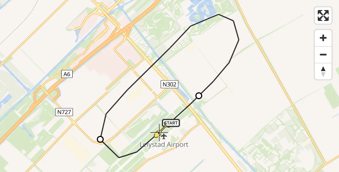 Routekaart van de vlucht: Politieheli naar Lelystad Airport, Flamingoweg