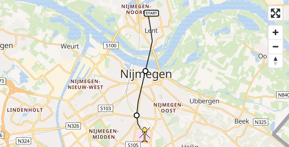 Routekaart van de vlucht: Lifeliner 3 naar Radboud Universitair Medisch Centrum, Jan Anne Beijerinckstraat