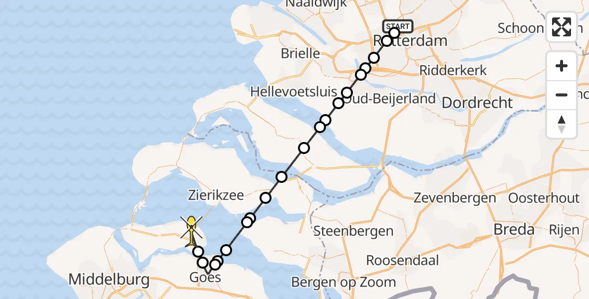 Routekaart van de vlucht: Lifeliner 2 naar Colijnsplaat, Deelenpad