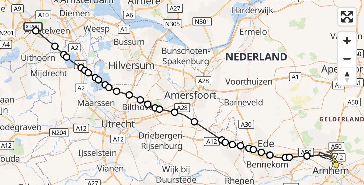 Routekaart van de vlucht: Politieheli naar Arnhem, Halim P.K. straat