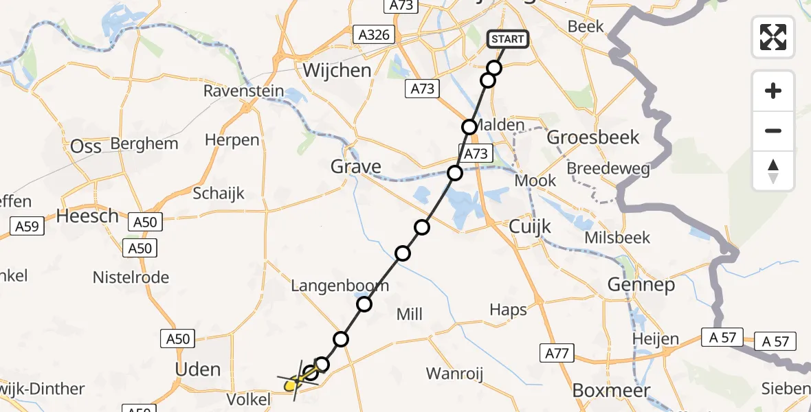 Routekaart van de vlucht: Lifeliner 3 naar Vliegbasis Volkel, Burggraafstraat