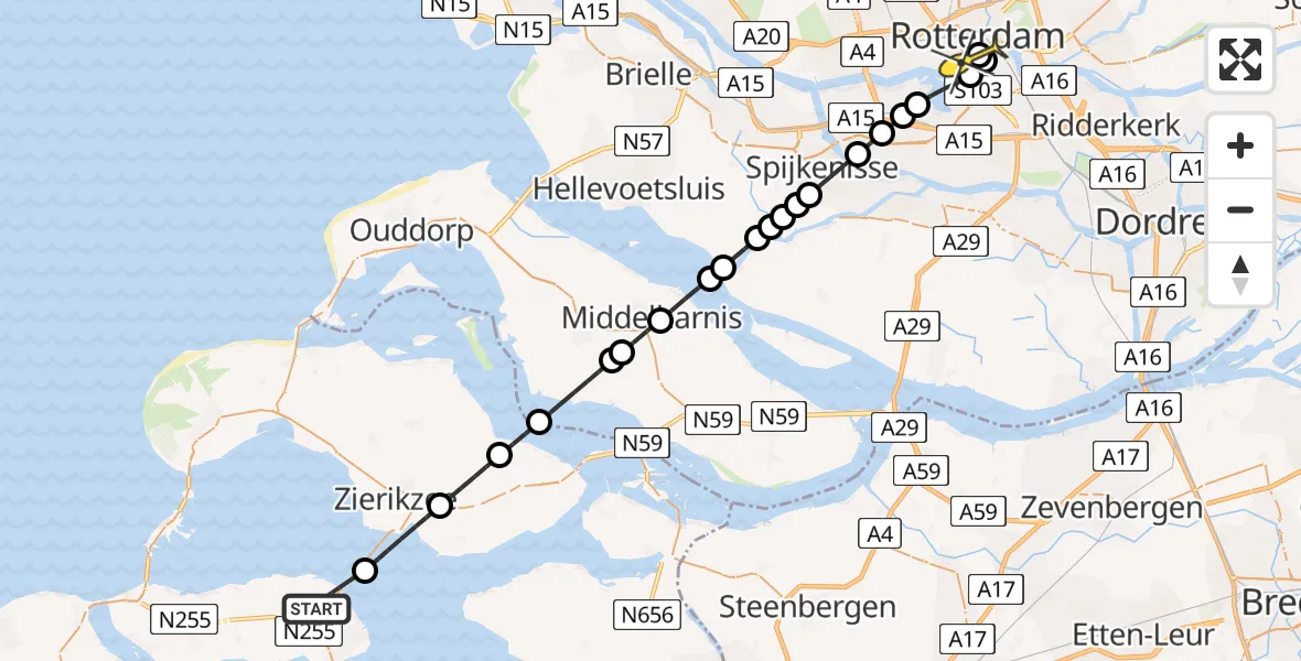 Routekaart van de vlucht: Lifeliner 2 naar Erasmus MC, Parallelweg