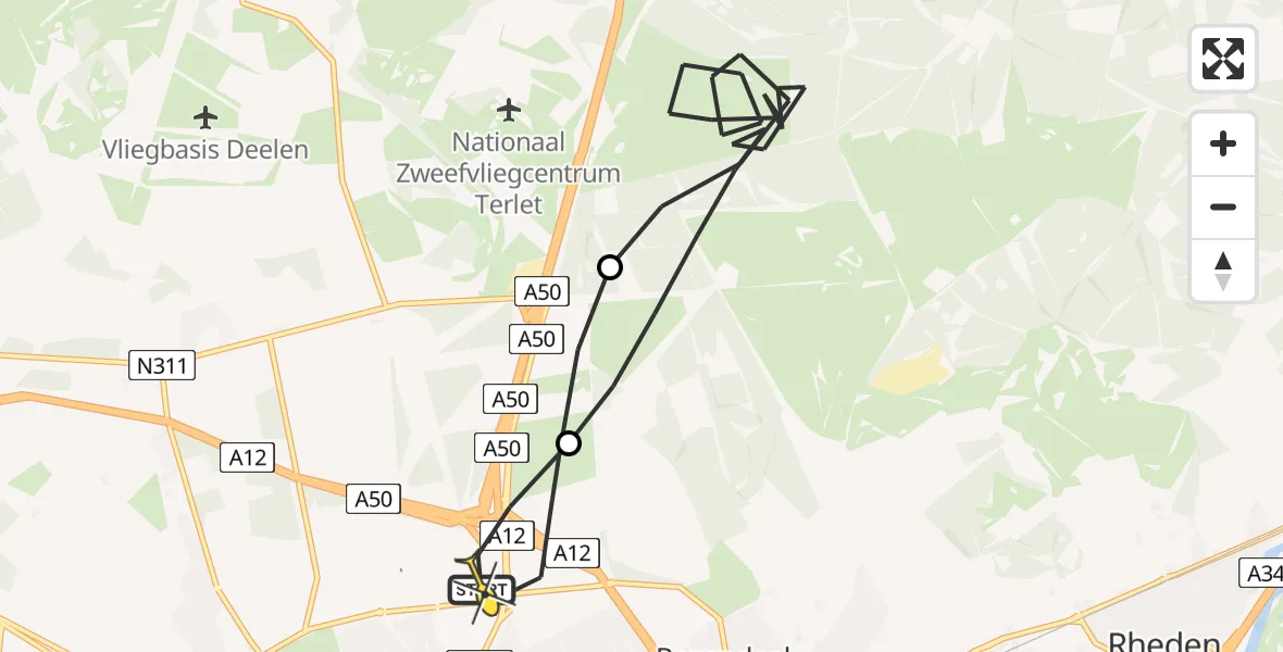 Routekaart van de vlucht: Politieheli naar Arnhem, Europaweg