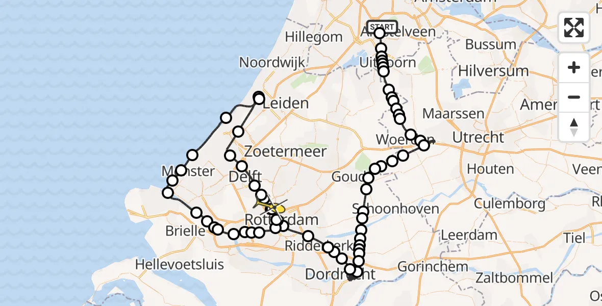 Routekaart van de vlucht: Politiehelikopter naar Rotterdam The Hague Airport, Westerkimweg
