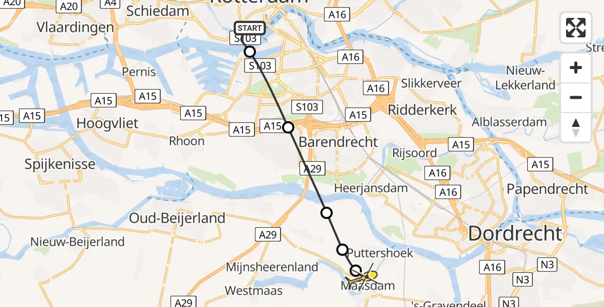 Routekaart van de vlucht: Lifeliner 2 naar Maasdam, Müllerkade