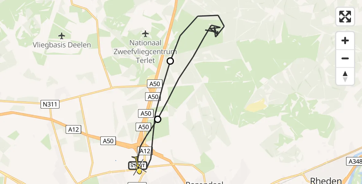 Routekaart van de vlucht: Politiehelikopter naar Arnhem, Apeldoornseweg