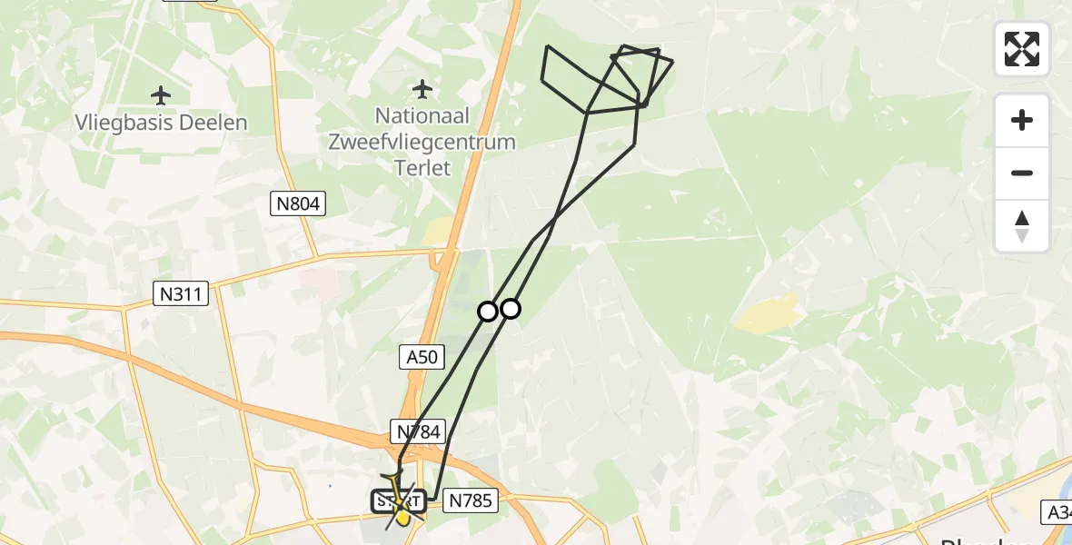 Routekaart van de vlucht: Politieheli naar Arnhem, Europaweg