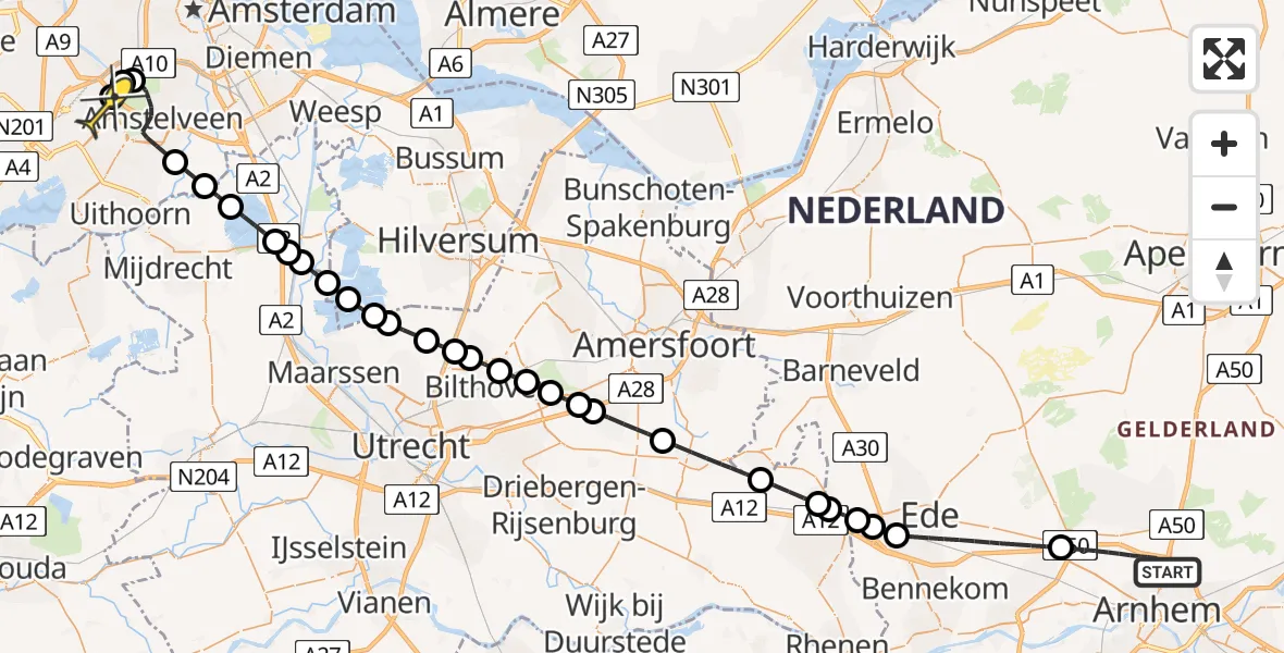Routekaart van de vlucht: Politieheli naar Schiphol, Apeldoornseweg