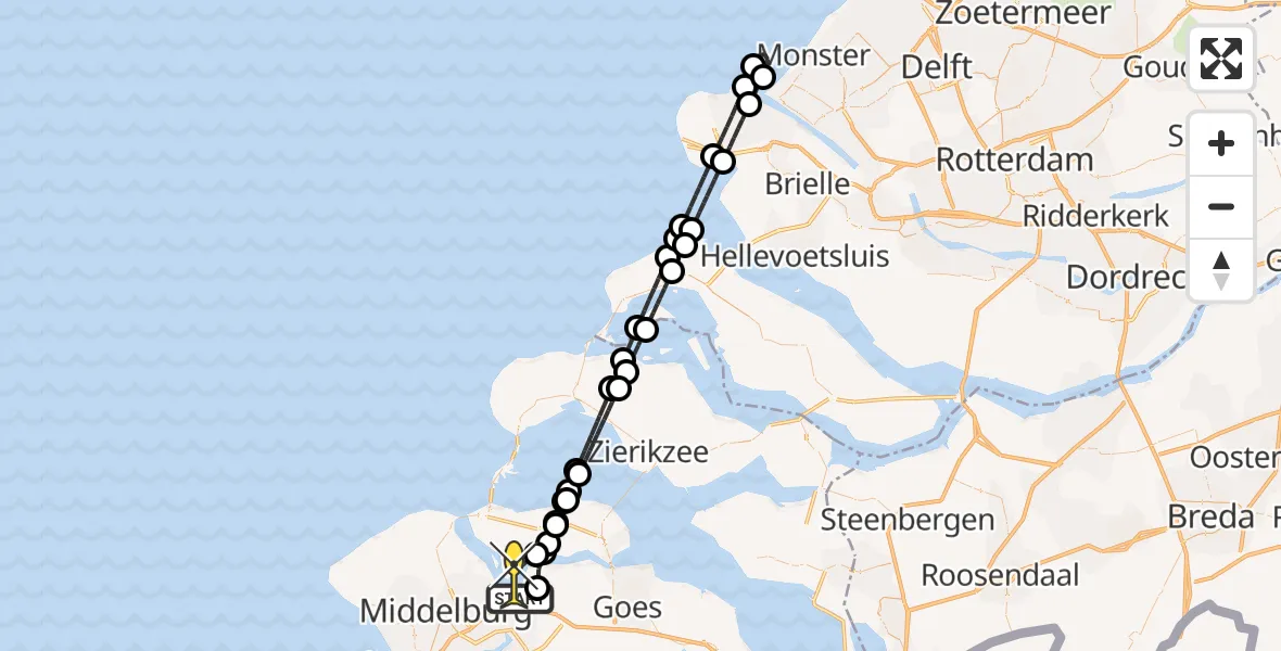 Routekaart van de vlucht: Kustwachthelikopter naar Kamperland, Calandweg