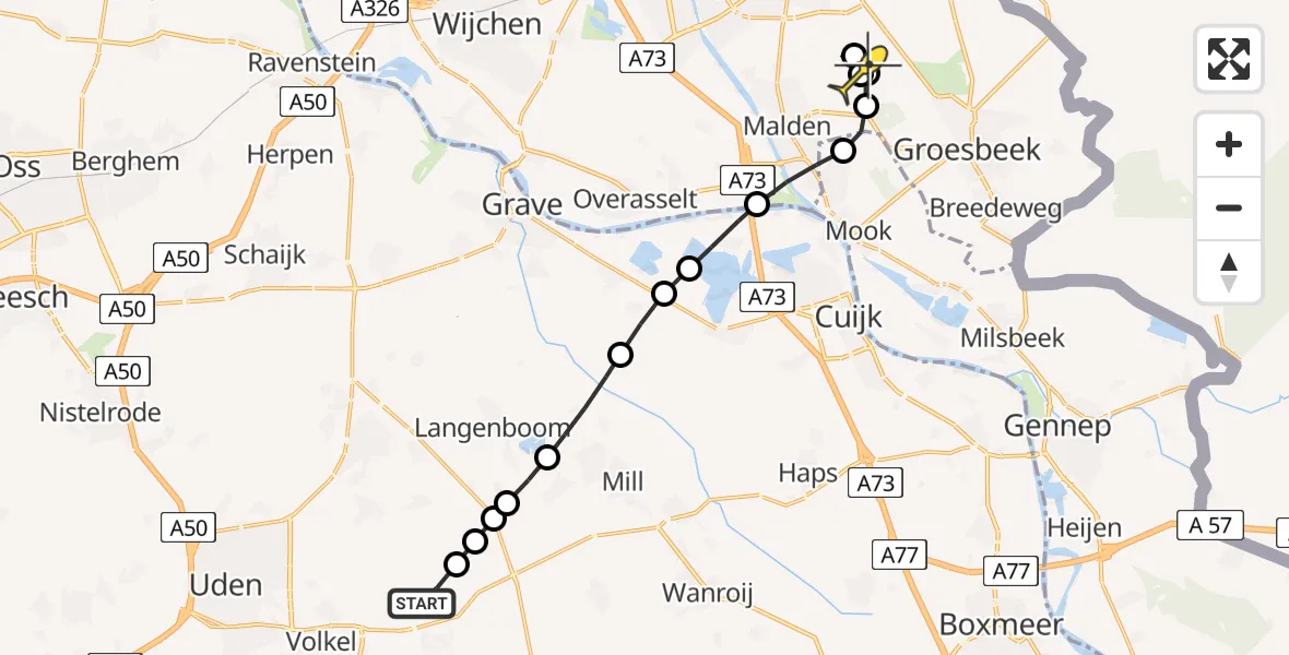Routekaart van de vlucht: Lifeliner 3 naar Malden, Zeelandsedijk