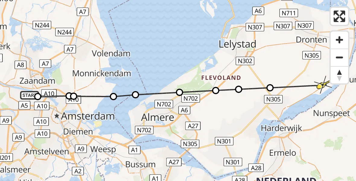 Routekaart van de vlucht: Lifeliner 1 naar Biddinghuizen, Kompasweg
