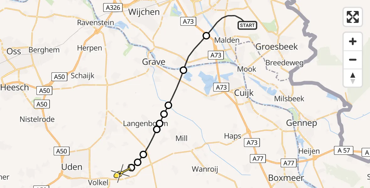 Routekaart van de vlucht: Lifeliner 3 naar Vliegbasis Volkel, Kluissestraat
